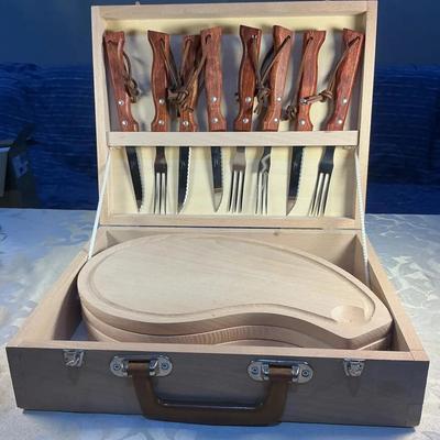 Steak Knife and Fork Set with Wooden Cutting Boards