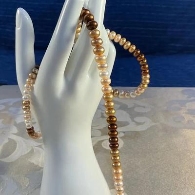Brown and Cream Pearl Necklace & Bracelet Set 
