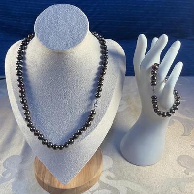 Black Pearl Necklace and Bracelet Set