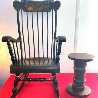 Ethan Allen Hand Decorated Rocking Chair with Accent Table
