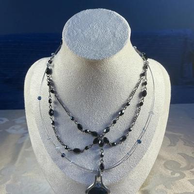 Set of Two Beaded Necklaces with One Pendant