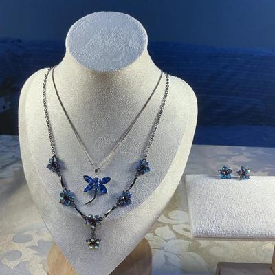 Blue Crystal Necklace & Earring Set