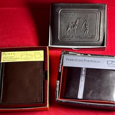 Lot of 3 Men’s Leather Wallets – Rolfs, Perry Ellis, Ecuador