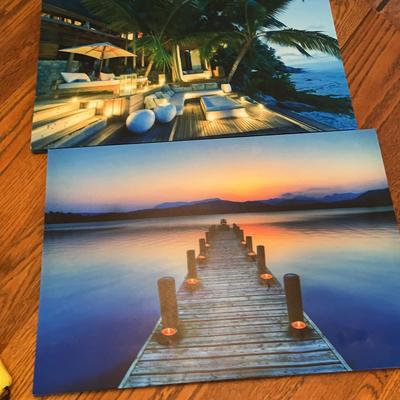 Tropical Beachy Lite Up Pictures 24” X 16” Candles Flicker When On   