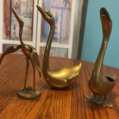 2 Brass Swans 1 Bird    8 1/2” Tall  