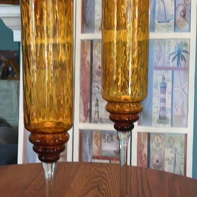 Tall 22” And Tall 19 1/2” Hold Glass Vases VTG 
