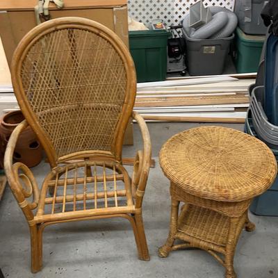 Natural Wicker Chair And Side Table