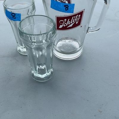 Glass Schultz Beer Pitcher With 2 Glasses