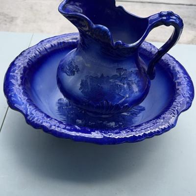 Blue White Pitcher And Wash Basin Farm Decor