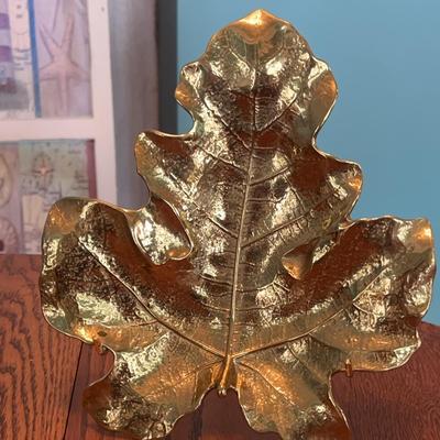 Brass Leaf W/stand Tallest Pt 10” Widest 8 3/4”