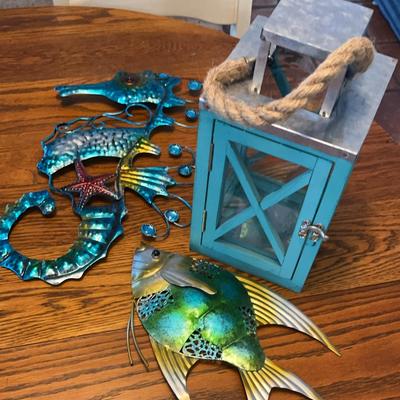 Tropical Beachy Seahorse Angel Fish Candle Lantern Hangs Or Sits  