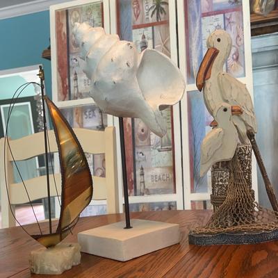Beachy Decor She’ll 16 1/2” Tall  Sailboat  Pelicans