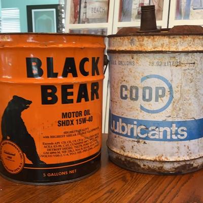2 5 gallon Cans Black Bear Motor Oil & Co-op Lubricants