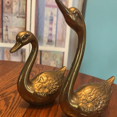2 Brass Swans  Tallest 8”