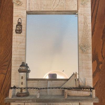Beachy Mirror Lighthouse Boat  19 1/2” X 13 1/2”