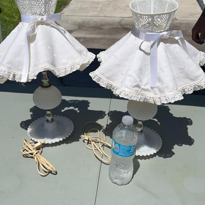 Vintage Milk glass Lamps With Vintage Shades