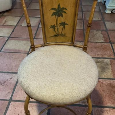 Small Pretty Chair  Tropical Beachy  Bamboo Look  & Palm Trees 17” To Seat  Comfy