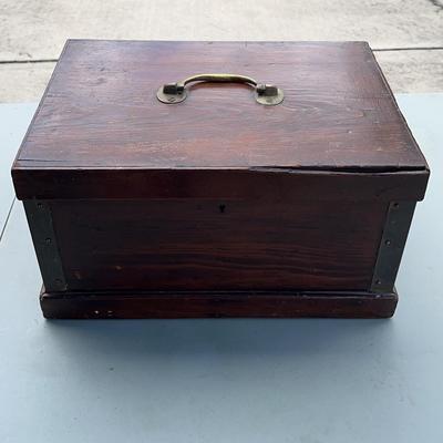 Antique Wooden Box W/brass Corners 16” X 11” X 9” No Key