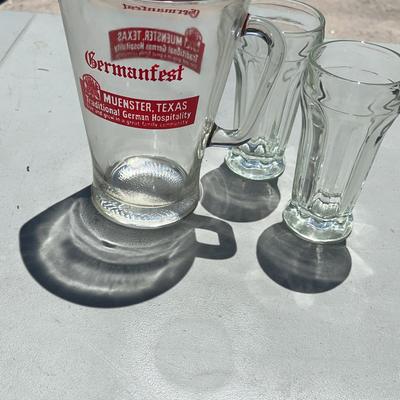Vintage Glass Beer Pitcher/2 Glasses Muenster Texas