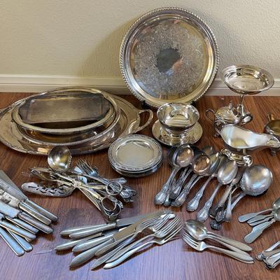 HUGE Lot Vintage Silver Plated Dishes & Misc. Silverware 