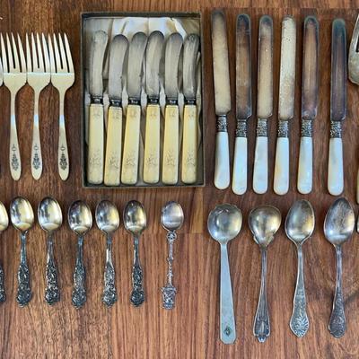 Vintage Novelty Silverware: Carved, Mother of Pearl, Silver Plate