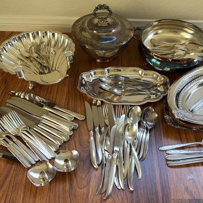 Huge Lot Vintage Silver Plated Dishes & Misc. Silverware