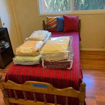 Twin XL Vintage Bed frame, Mattress, And Bedding