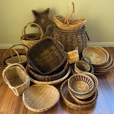 Huge Lot Various Woven Baskets 