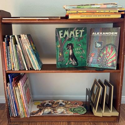 Vintage Wood Bookshelf & Children’s Books 
