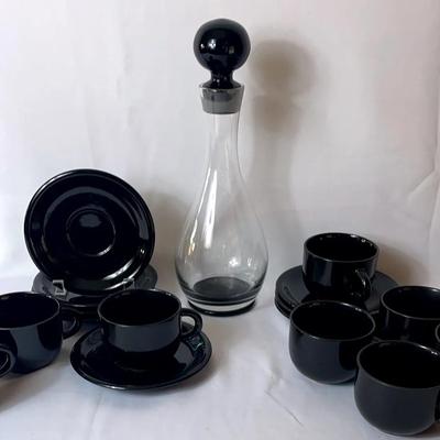 Cups/Saucers and Decanter in Black