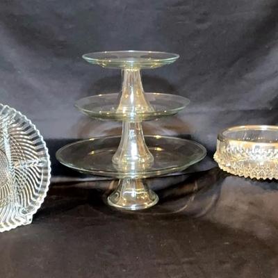 Three Tier Stand, Relish Plate, Silver Rim Bowl