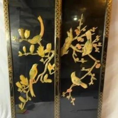 Vintage Chinese Black Lacquer Wall Panels 