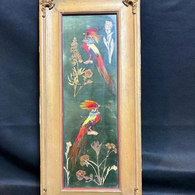 Antique Handmade Art Birds And Flowers 