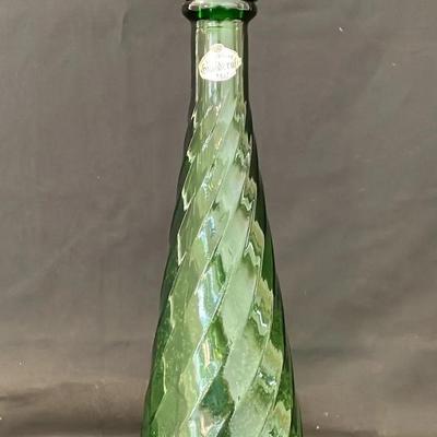 Mid Century Modern, Green Empoli Glass Decanter