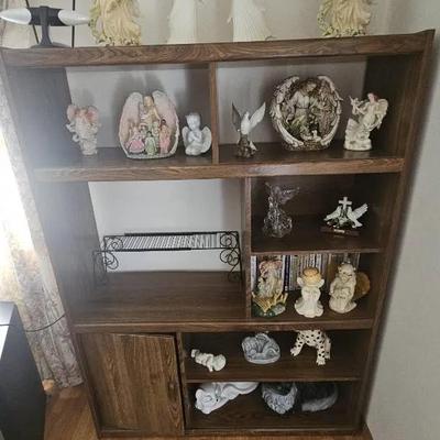 Shelf Unit w/ Angels, Dogs, Cats, Music Boxes