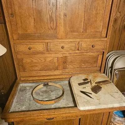 Antique Oak Dry Sink with Marble Insert. (Items in/on Sold Separately)