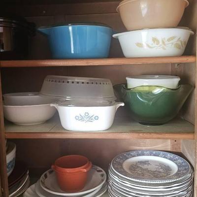 Pyrex Dishes And Much More In Upper Cabinets 