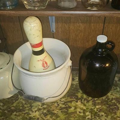 Bottles, Crocks, Teapot, Bowling Pin & More!