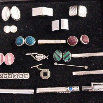NB220 - Silvertone Vintage Cufflinks and Tie Tacks
