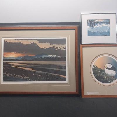 DMA204 - Byron Birdsall Prints  "Kachemak Bay", Puffin and Snowy Forest 
