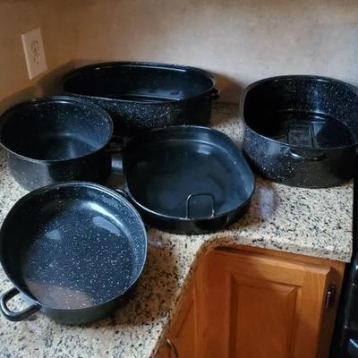 (2) Enamelware Pans