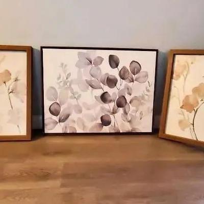 (3) Painted Leaves on Canvas- Signed Cynthia Coulter
