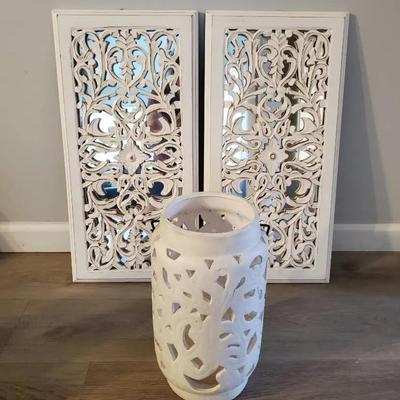 (2) White Mirrors & (1) Tall Faux Candle Holder (Lights Up)