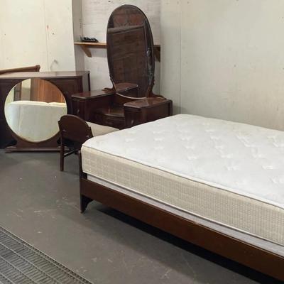 Art Deco Waterfall Style Chest of Drawers, Dresser, Vanity, and Full-Size Bed 