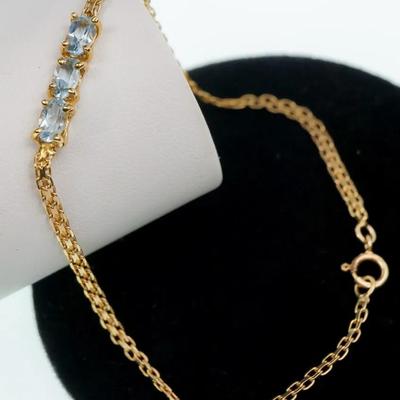 14K Gold Blue Topaz Chain Link Bracelet - 7"