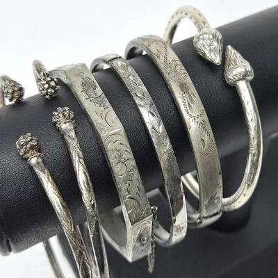 Sterling Silver Cuff And Hinged Bracelets (6)