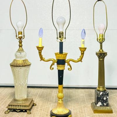 Vintage 36" Table Lamps – Neoclassical Brass & Marble, Regency Crystal & Brass, French Empire Style