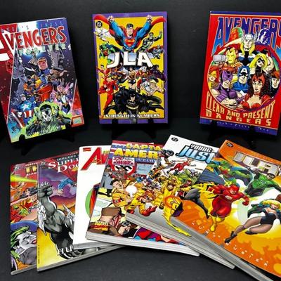 DC & Marvel Comic Paperbacks: Avengers, Justice League, Captain America 