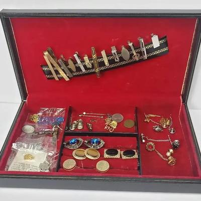 Sterling Silver Pilot Wing Pin & More Men's Jewelry In Vintage Jewelry Box