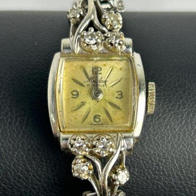 14K White Gold (Marked) & Diamond Cornavin Swiss Ladies Watch